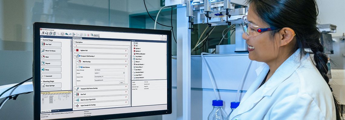 PAL Method Composer software running on a desktop screen for creating and managing lab automation methods.