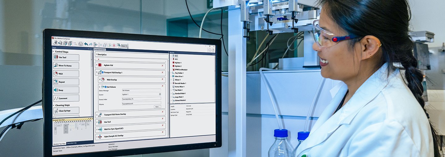 PAL Method Composer software running on a desktop screen for creating and managing lab automation methods.