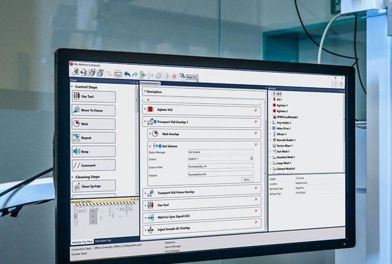 PAL Method Composer software running on a desktop screen for creating and managing lab automation methods.