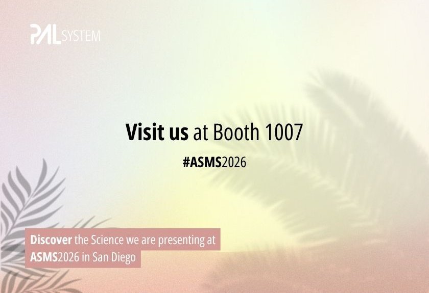 A palm tree background with the text "Visit us at Booth 1007 at ASMS 2026" Discover the science we are presenting at the conference.