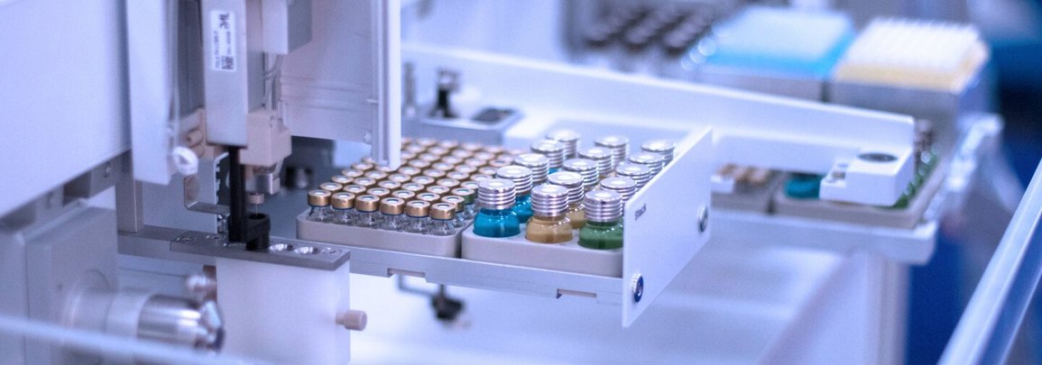 PAL System robotic arm handling of vials with colored liquids in a stack  for sample automation.