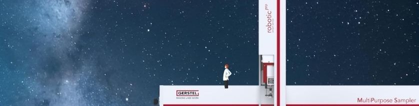 A PAL RTC autosampler equipped with the new V-ITEX module for automated headspace extraction, set against a starry background symbolizing innovation.