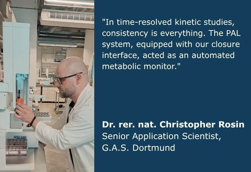 A quote by Christopher Rosin is a Senior Application Scientist at G.A.S. Dortmund. He said: "In time-resolved kinetic studies, consistency is everything. The PAL system, equipped with our closure interface, acted as an automated metabolic monitor."