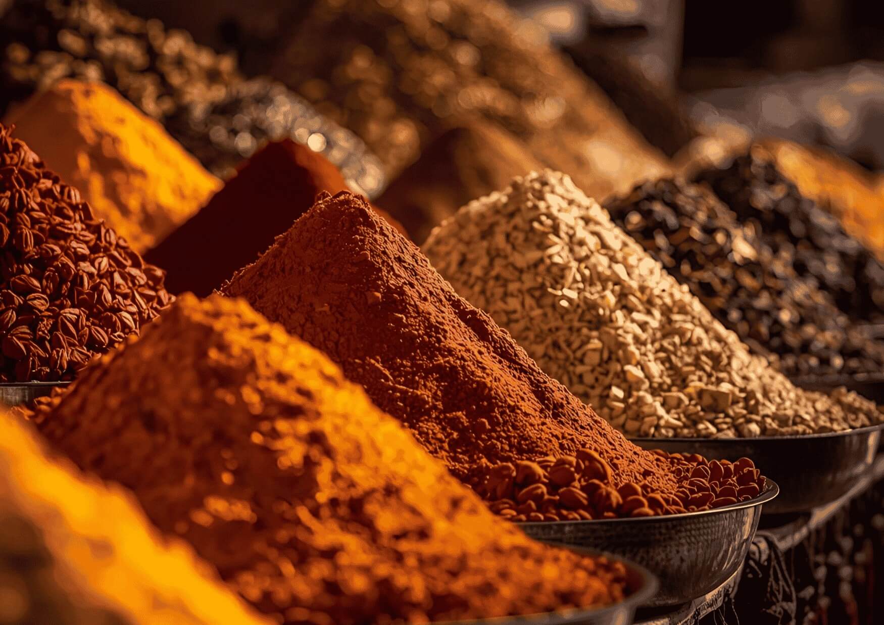various spices for aroma and flavor analysis